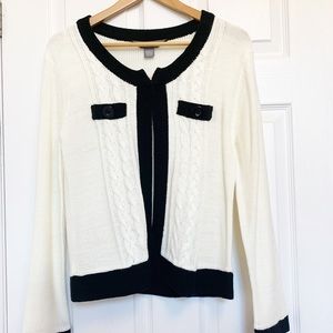 Black and Ivory Cable Knit Cardigan Size Large